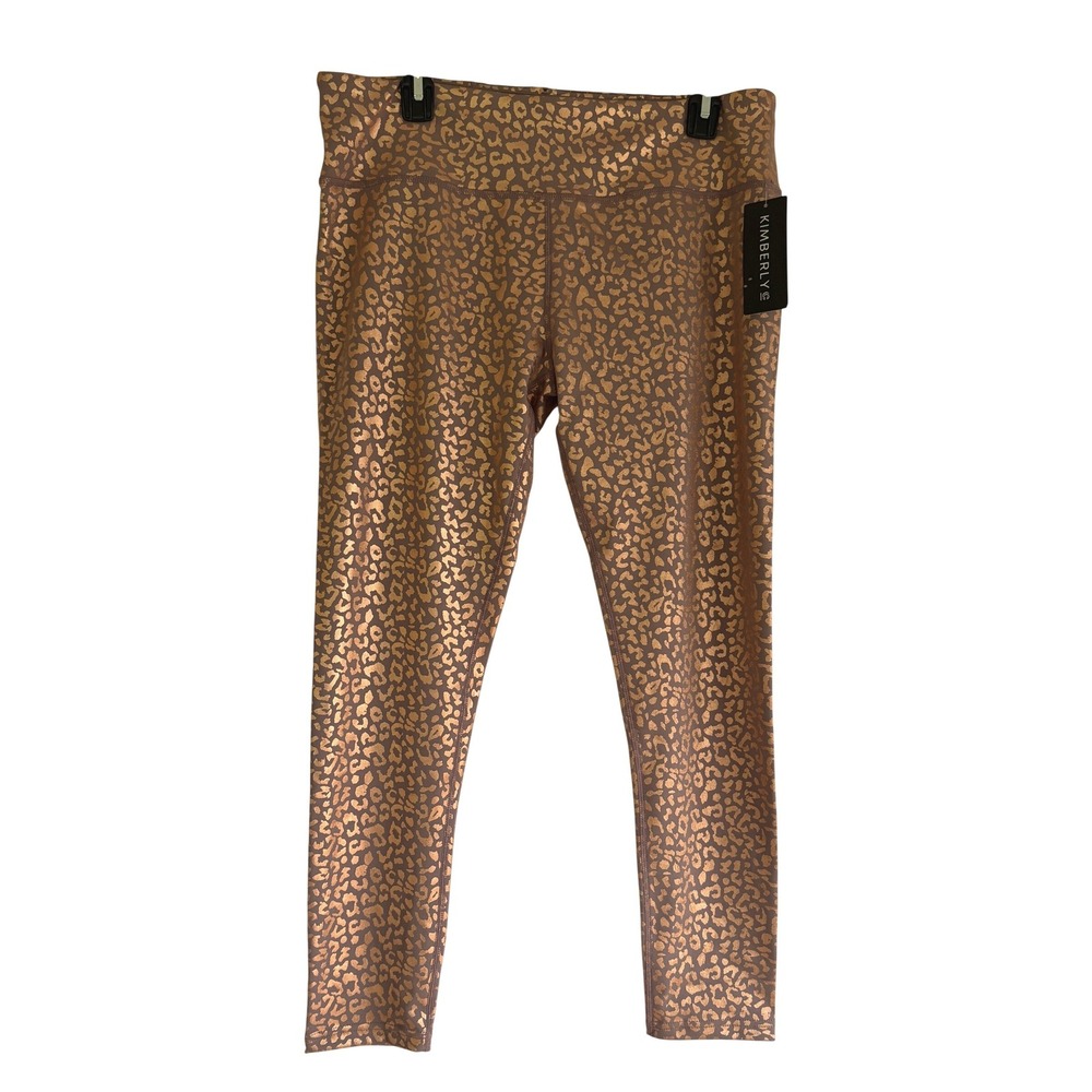 Kimberly C Rose Gold Metallic Leopard Print High Waist Leggings XL YP-3444